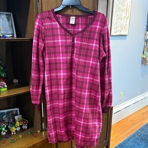 Pink and Brown Plaid Long Sleeve nightgown